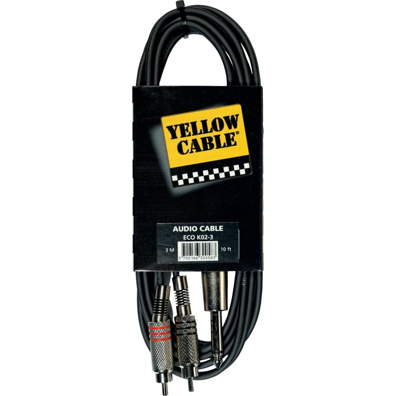 YELLOW CABLE K02-3 Câble Raccord 2 RCA Mâle / Jack Mono Mâle 3 m