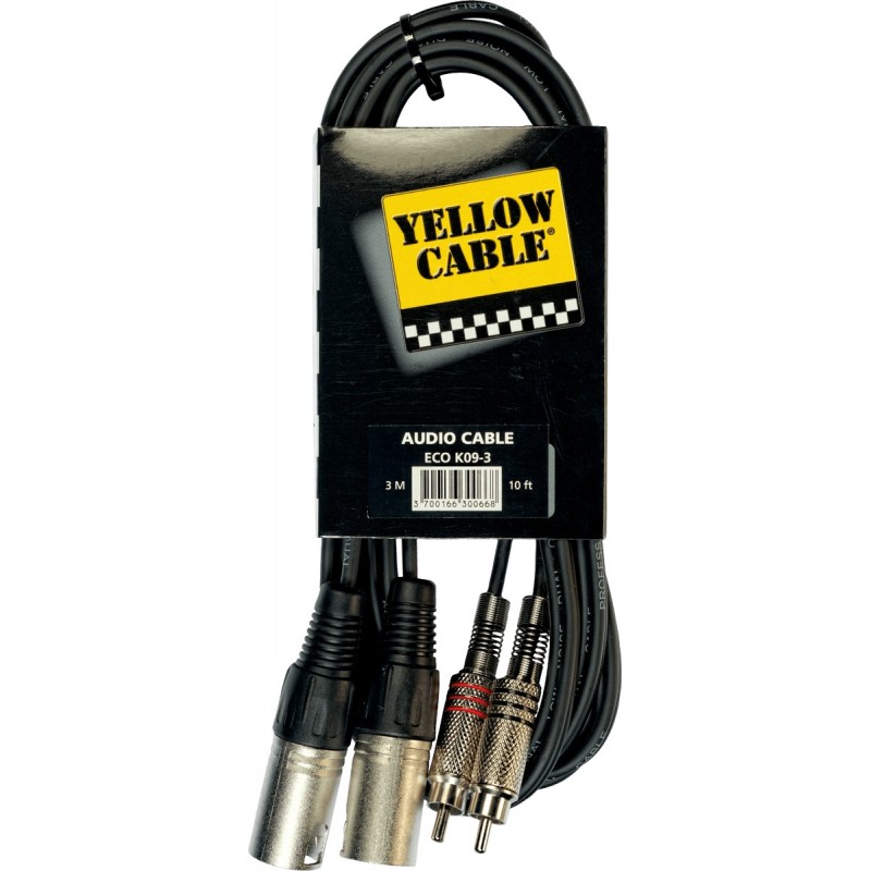 YELLOW CABLE K09-3 Câble Raccord 2 XLR Mâle / 2 RCA Mâle 3 m