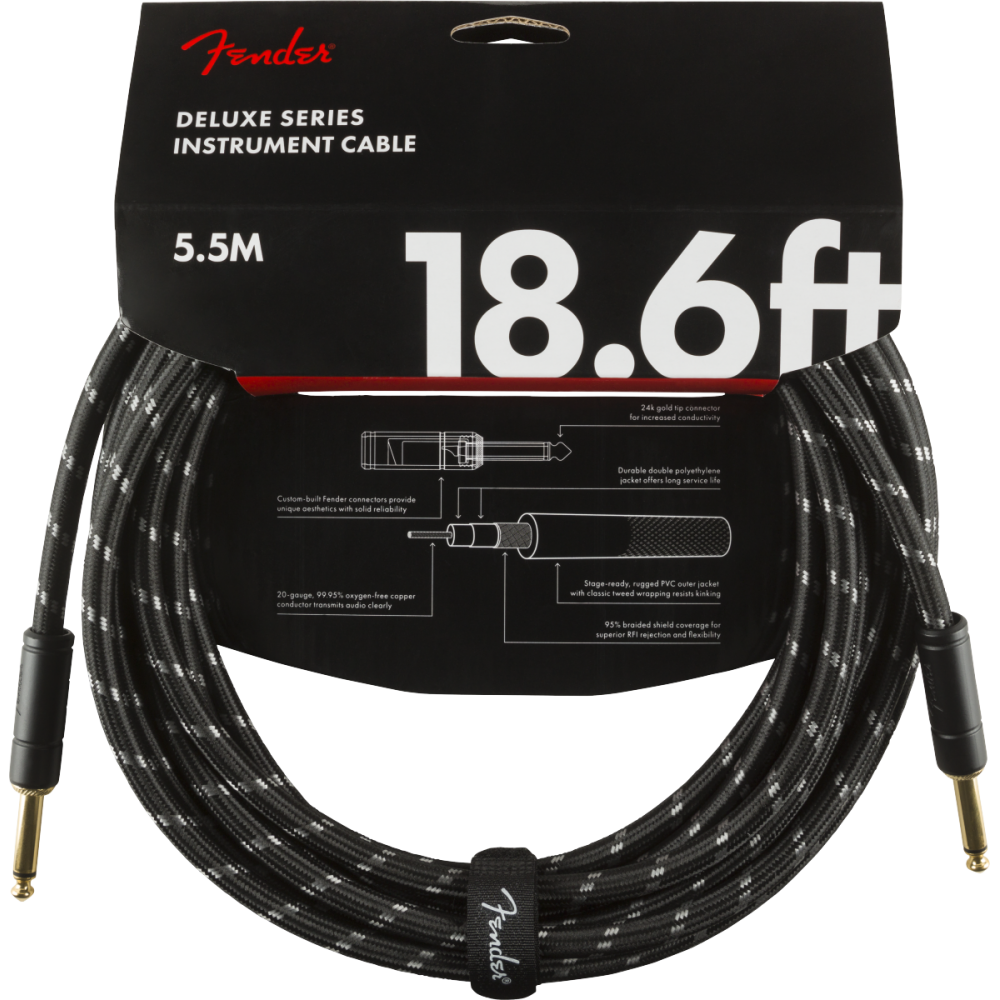 FENDER Cable Deluxe Tweed Noir Jack / Jack Coudé 5,5 m