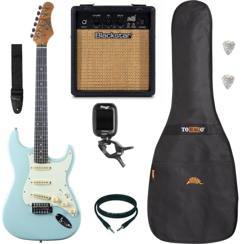 Pack Guitare Electrique EKO ST300 Daphne Blue