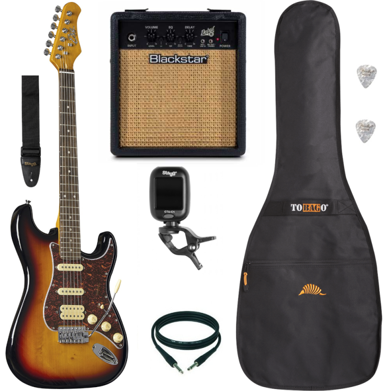 Pack Guitare Electrique EKO ST350 HSS Sunburst