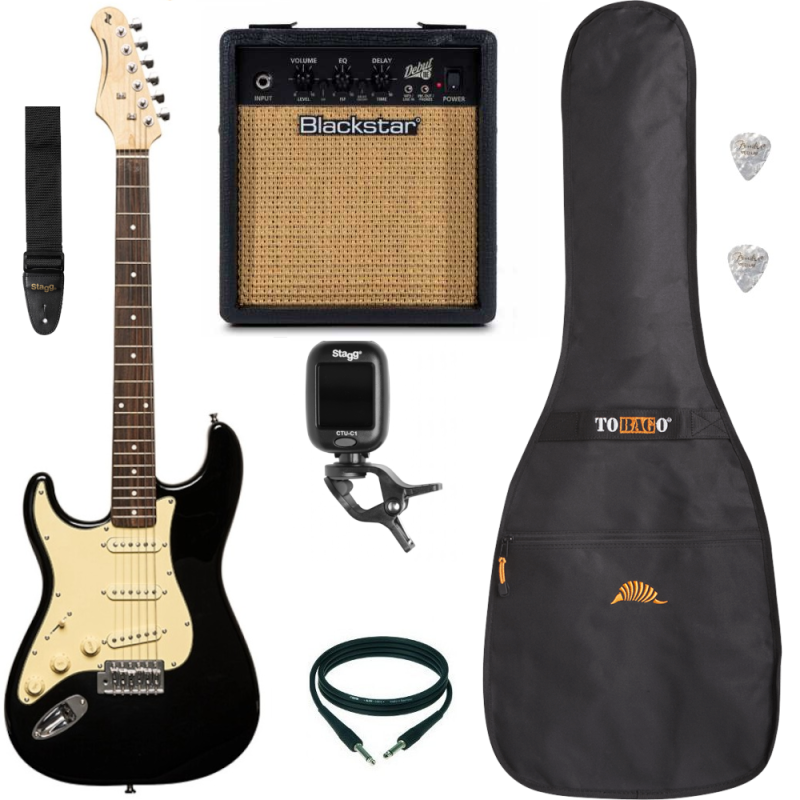 Pack Guitare Electrique STAGG SES-30 Black Gaucher