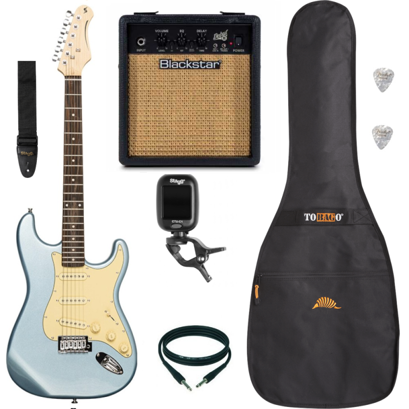 Pack Guitare Electrique STAGG SES-30 Ice Blue Metallic